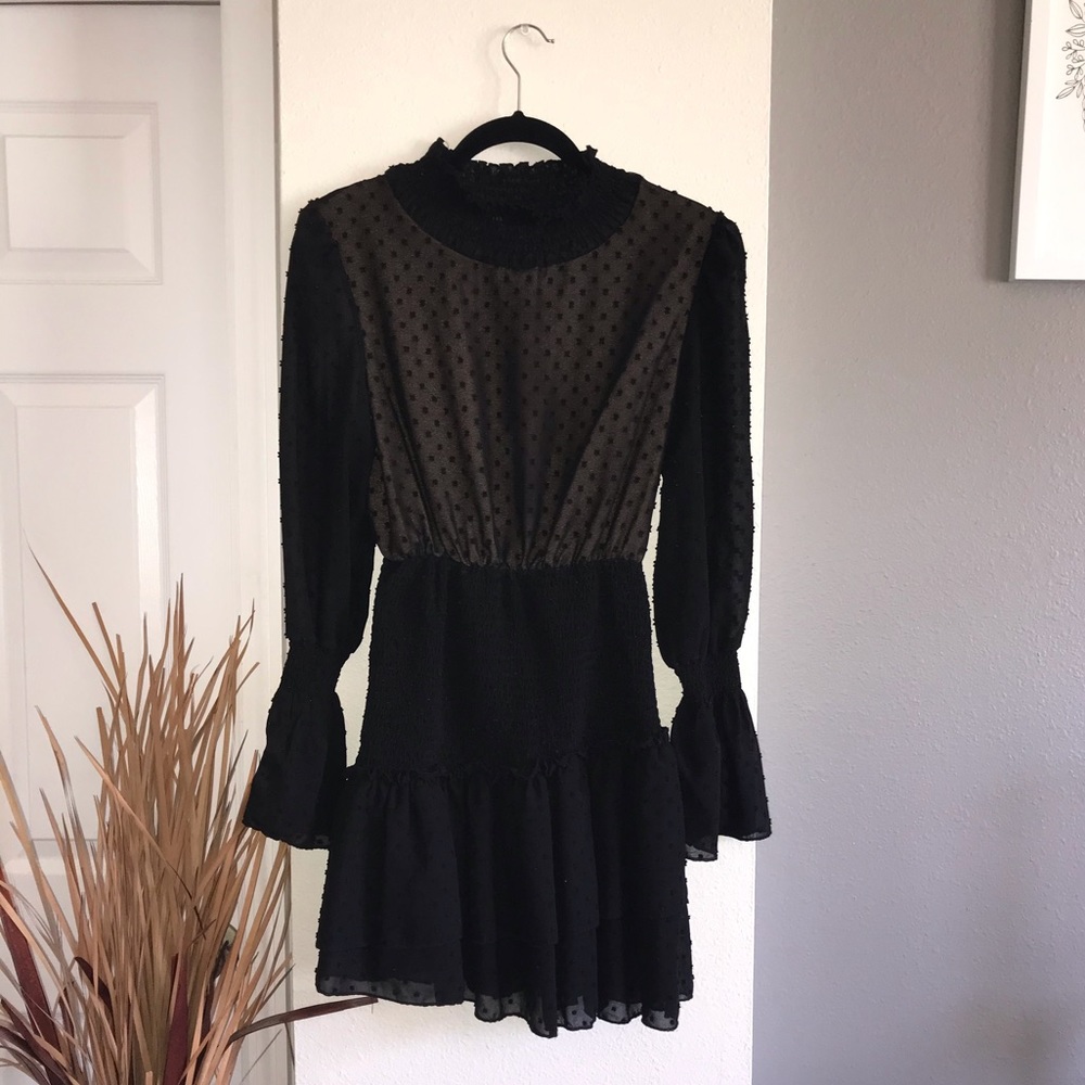 📫 SOLD 📫  Smock High Neck Poms Ruffle Dress